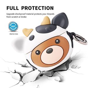 Cute Cases Made of Silicone for AirPods Pro Case | Cute AirPod Pro Case | Silicone Airpods Pro Cover with Keychain | Cute Earbud Case Apple Airpod Pro for Kids Teens Girls Boys (Bear in Cow Hat)