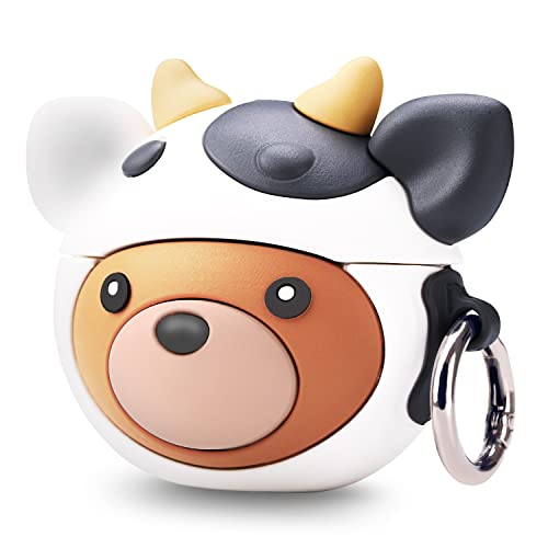 Cute Cases Made of Silicone for AirPods Pro Case | Cute AirPod Pro Case | Silicone Airpods Pro Cover with Keychain | Cute Earbud Case Apple Airpod Pro for Kids Teens Girls Boys (Bear in Cow Hat)