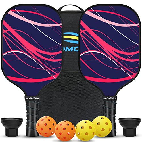 Pickleball Paddles, Pickleball Set of 2 Lightweight Fiberglass Pickleball Rackets, 2 Outdoor & 2 Indoor Pickleball Balls, 2 Extra Ball Retriever and 1 Bag, Polymer Honeycomb Core Pickleball Racquet