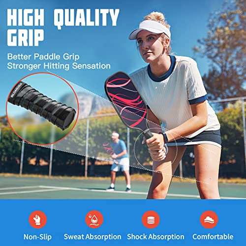 Pickleball Paddles, Pickleball Set of 2 Lightweight Fiberglass Pickleball Rackets, 2 Outdoor & 2 Indoor Pickleball Balls, 2 Extra Ball Retriever and 1 Bag, Polymer Honeycomb Core Pickleball Racquet