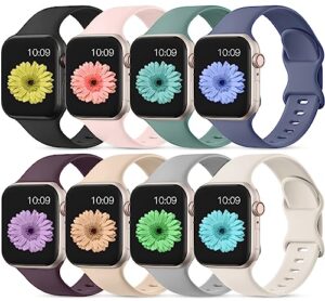 lerobo 8 pack bands compatible for apple watch band 38mm 40mm 41mm 42mm 44mm 45mm 49mm women men,soft silicone sport strap replacement wristbands for apple watch ultra iwatch se series 8 7 6 5 4 3 2 1 (black/ dark cherry/ pink sand/ pine green/ blue gray/