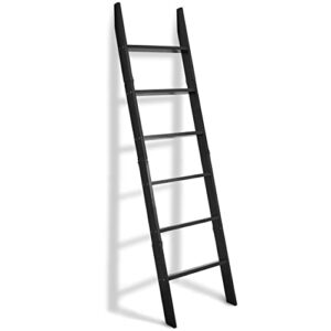 vasgor 68" blanket ladder wooden decorative, wall leaning blanket holder rack (black)