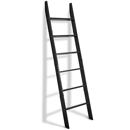 VASGOR 68" Blanket Ladder Wooden Decorative, Wall Leaning Blanket Holder Rack (Black)