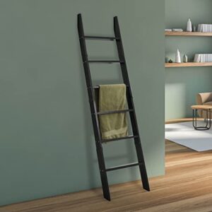 VASGOR 68" Blanket Ladder Wooden Decorative, Wall Leaning Blanket Holder Rack (Black)