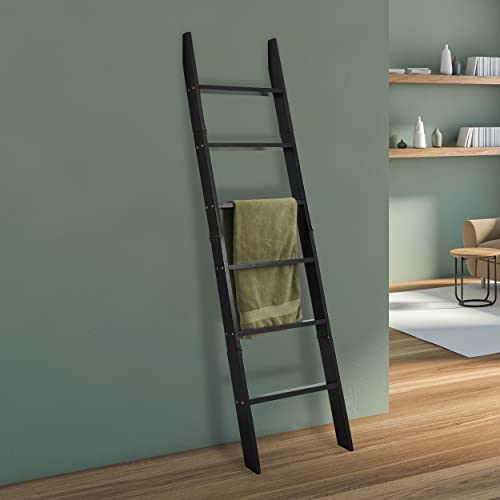 VASGOR 68" Blanket Ladder Wooden Decorative, Wall Leaning Blanket Holder Rack (Black)