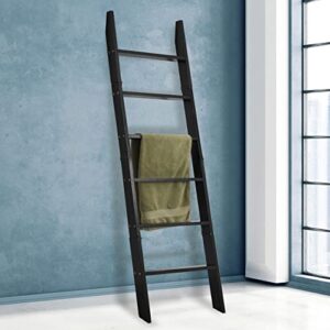 VASGOR 68" Blanket Ladder Wooden Decorative, Wall Leaning Blanket Holder Rack (Black)
