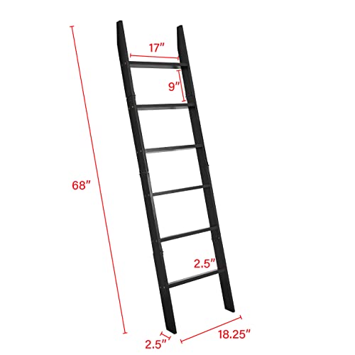 VASGOR 68" Blanket Ladder Wooden Decorative, Wall Leaning Blanket Holder Rack (Black)