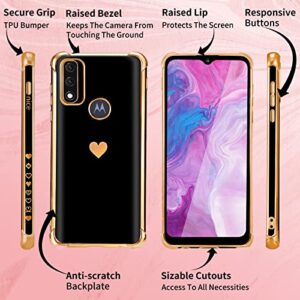 Shorogyt (3in1 Heart Case for Motorola Moto G Pure 2021 6.5 Inch Women Cute Aesthetic Love Hearts Pattern Girls Black Gold Luxury Girly Design Phone Cases Cover+Screen+Chain for G Pure 2021