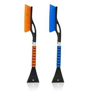 econour 27" car snow brush and ice scrapers for car windshield (2 pack) | scratch free bristle head snow brush & tough window snow scraper with aluminium body | snow removal winter car accessories