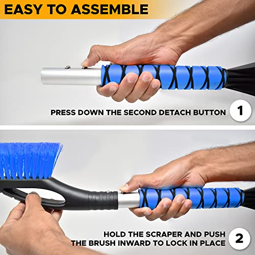 EcoNour 27" Car Snow Brush and Ice Scrapers for Car Windshield (2 Pack) | Scratch Free Bristle Head Snow Brush & Tough Window Snow Scraper with Aluminium Body | Snow Removal Winter Car Accessories