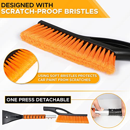 EcoNour 27" Car Snow Brush and Ice Scrapers for Car Windshield (2 Pack) | Scratch Free Bristle Head Snow Brush & Tough Window Snow Scraper with Aluminium Body | Snow Removal Winter Car Accessories