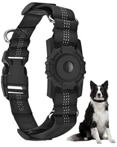 katumo airtag dog collar, reflective dog collar for apple airtag, adjustable soft nylon pet collars with airtag holder for medium dogs (m, black)