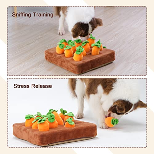 IVVIQQ Interactive Dog Toys，Carrot Snuffle Mat for Dogs Plush Puzzle Toys 2 in 1 Non-Slip Nosework Feed Games Pet Stress Relief with 12 Carrots