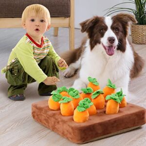 IVVIQQ Interactive Dog Toys，Carrot Snuffle Mat for Dogs Plush Puzzle Toys 2 in 1 Non-Slip Nosework Feed Games Pet Stress Relief with 12 Carrots