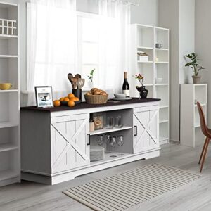 YITAHOME Buffet Cabinet, 59.5“ Farmhouse Sideboard Buffet Storage Cabinet with Barn Door Coffee Bar Cabinet with Capacity 300 lbs for Home Dinning Living Room, Grey White/Espresso, 26“ Height