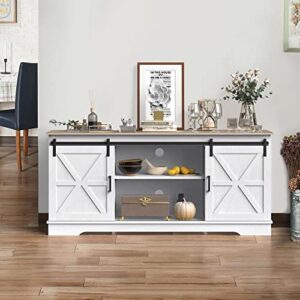 YITAHOME Kitchen Buffet Cabinet, 60“ Farmhouse Sliding Barn Door Coffee Bar Sideboard Buffet Cabinet with Capacity 300 lbs for Home Kitchen Dinning Living Room, Grey White/Grey Wash