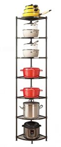 zigama 7-tier kitchen corner shelf adjustable pot rack, cookware free standing storage organizer ，pot and pans tower metal shelves for kitchen