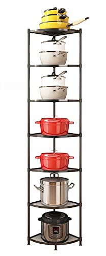 ZIGAMA 7-Tier Kitchen Corner Shelf Adjustable Pot Rack, Cookware Free Standing Storage Organizer ，Pot and Pans Tower Metal Shelves for Kitchen