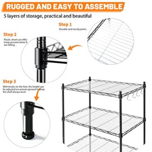 Mogusier 2Pcs Wire Shelving Rack Adjustable 5-Tire Metal Shelf Storage Rack 23.6 x14x59 in Kitchen Bathroom Steel Storage Organizers