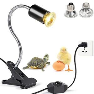 kabasi reptile heat lamp, basking spot lamp with clamp, uva + uvb full spectrum sun lamp with 360°rotatable clips and dimmable switch, 25w+50w heating light lamp for lizard turtle snake amphibian