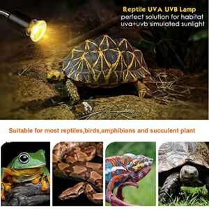 KABASI Reptile Heat Lamp, Basking Spot Lamp with Clamp, UVA + UVB Full Spectrum Sun Lamp with 360°Rotatable Clips and Dimmable Switch, 25W+50W Heating Light Lamp for Lizard Turtle Snake Amphibian