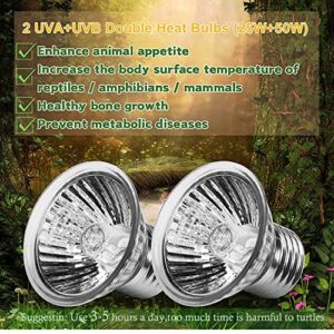 KABASI Reptile Heat Lamp, Basking Spot Lamp with Clamp, UVA + UVB Full Spectrum Sun Lamp with 360°Rotatable Clips and Dimmable Switch, 25W+50W Heating Light Lamp for Lizard Turtle Snake Amphibian