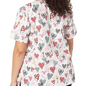 24|7 Comfort Scrubs Women's 24/7 Comfort Plus Size V-Neck Scrub Top with Pockets, Key to Heart White, 2X