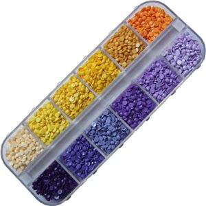 5d diamond painting beads, 6 shades of purple and yellow in 12 grid storage container, 4800pcs replacement dots, 12 vibrant dmc colors for your diy diamond painting or nail art, dmc purple&yellow
