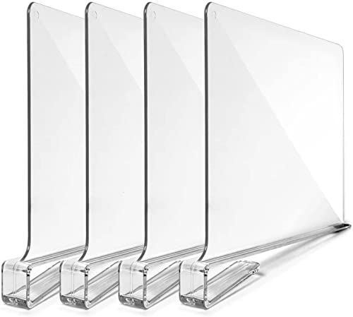 QUETEAT Acrylic Shelf Dividers for Closet Organization, Clear Closet Dividers for Shelves Purse Organizers Multifunctional Cabinet Dividers in Bedroom Kitchen and Office Shelves (4 Pack)