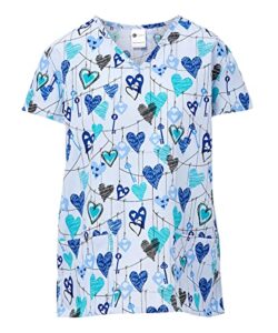 24|7 comfort scrubs women's 24/7 comfort v-neck scrub top with pockets, key to heart blue, large