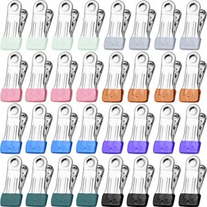 clothes pins for hanging clothes, 32 pack stainless steel colored clothespins for laundry, heavy duty clothing pins for clothes line, multipurpose metal clips for clothes, socks, towel, snack, photo