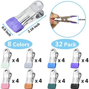 Clothes Pins for Hanging Clothes, 32 Pack Stainless Steel Colored Clothespins for Laundry, Heavy Duty Clothing Pins for Clothes Line, Multipurpose Metal Clips for Clothes, Socks, Towel, Snack, Photo