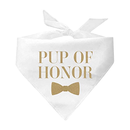 Pup of Honor Maid of Honor Bridal Party Wedding Dog Bandana (White with Gold Print)