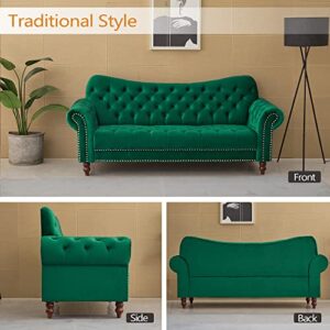 INSTORY Velvet Sofa Traditional Couch Tufted Loveseat with Wooden Legs for Living Room, Office, Bedroom - Green