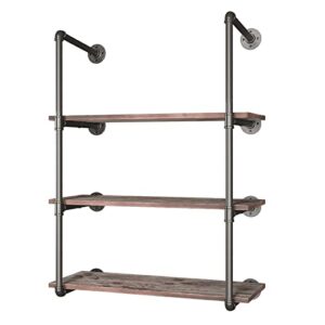 yuanshikj (42" tall industrial pipe with 31" solid wood shelf/shevles/shelving bookshelf/bookcase metal iron pipe rustic open diy display wall mounted for living/bed/office room decor storage