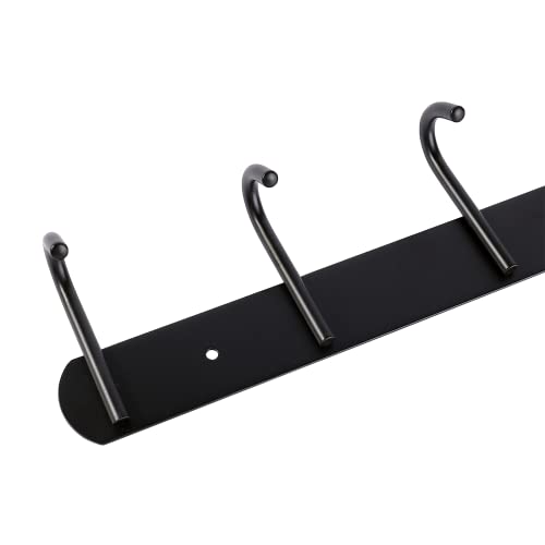 Encozy Coat Rack Wall Mounted - 5 Hooks, Heavy Duty, Stainless Steel, Metal Coat Hook Rail for Coat Hat Towel Purse Robes (Heavy Duty Black 2pc)