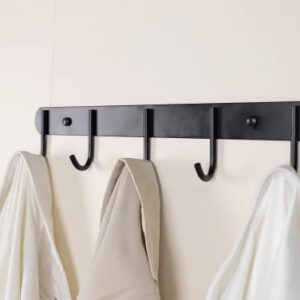 Encozy Coat Rack Wall Mounted - 5 Hooks, Heavy Duty, Stainless Steel, Metal Coat Hook Rail for Coat Hat Towel Purse Robes (Heavy Duty Black 2pc)