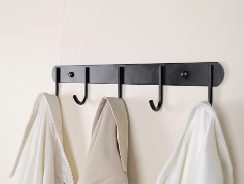 Encozy Coat Rack Wall Mounted - 5 Hooks, Heavy Duty, Stainless Steel, Metal Coat Hook Rail for Coat Hat Towel Purse Robes (Heavy Duty Black 2pc)