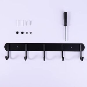 Encozy Coat Rack Wall Mounted - 5 Hooks, Heavy Duty, Stainless Steel, Metal Coat Hook Rail for Coat Hat Towel Purse Robes (Heavy Duty Black 2pc)