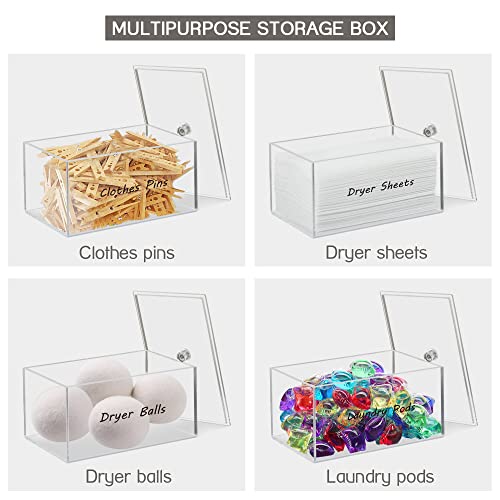 Dryer Sheet Holder, Dryer Sheet Dispenser, Acrylic Container Storage Box for Laundry Room Organization, Holds Dryer Sheets, Dryer Balls, Clothes Pins, Laundry Pods