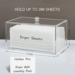 Dryer Sheet Holder, Dryer Sheet Dispenser, Acrylic Container Storage Box for Laundry Room Organization, Holds Dryer Sheets, Dryer Balls, Clothes Pins, Laundry Pods