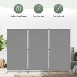 RANTILA 3 Panel Room Divider, 6 Ft Tall Folding Privacy Screen Freestanding Room Partition Wall Dividers, 102''W x 20''D x 71''H, Grey