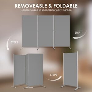 RANTILA 3 Panel Room Divider, 6 Ft Tall Folding Privacy Screen Freestanding Room Partition Wall Dividers, 102''W x 20''D x 71''H, Grey