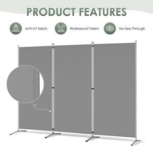 RANTILA 3 Panel Room Divider, 6 Ft Tall Folding Privacy Screen Freestanding Room Partition Wall Dividers, 102''W x 20''D x 71''H, Grey