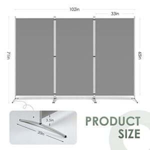 RANTILA 3 Panel Room Divider, 6 Ft Tall Folding Privacy Screen Freestanding Room Partition Wall Dividers, 102''W x 20''D x 71''H, Grey