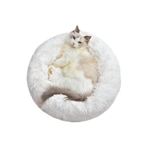 Aalklia Cat Bed Calming Soft Indoor,Washable,Anti-Slip Bottom,Cozy Plush Anti-Anxiety Fluffy Cuddler,20",White