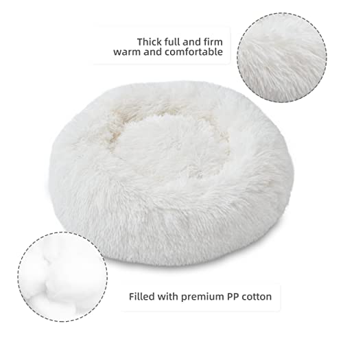 Aalklia Cat Bed Calming Soft Indoor,Washable,Anti-Slip Bottom,Cozy Plush Anti-Anxiety Fluffy Cuddler,20",White