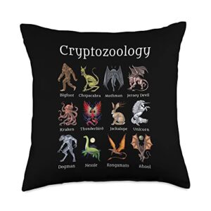 cryptozoology cryptid fantasy creatures clothing cryptozoology cryptid creatures fantasy mythical monsters throw pillow, 18x18, multicolor