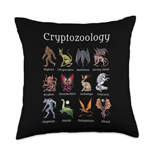 Cryptozoology Cryptid Fantasy Creatures Clothing Cryptozoology Cryptid Creatures Fantasy Mythical Monsters Throw Pillow, 18x18, Multicolor