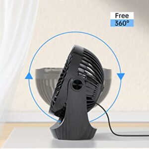 Aluan Desk Fan Small Table Fan with Strong Airflow Ultra Quiet Portable Fan Speed Adjustable Head 360°Rotatable Mini Personal Fan for Home Office Bedroom Table and Desktop, Black